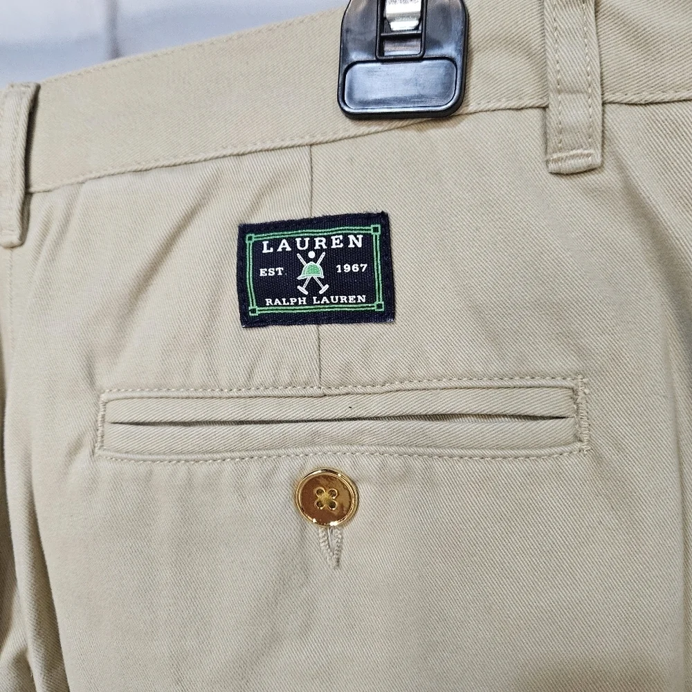 Lauren Ralph Lauren Chino Pants Women's Size 8 Beige 100% Cotton Gold Buttons